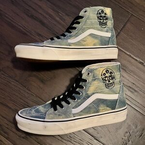 VANS Sk8 High Tapered Denim Embroidery Skull Sneakers Women’s Size 8.5 (men’s 7)